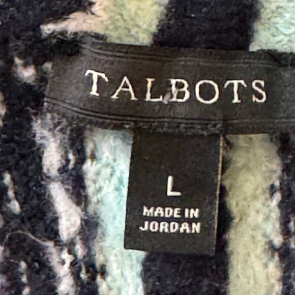 Talbots Size Large Blue Fair Isle Open Front Cardigan Sweater - Picture 7 of 8